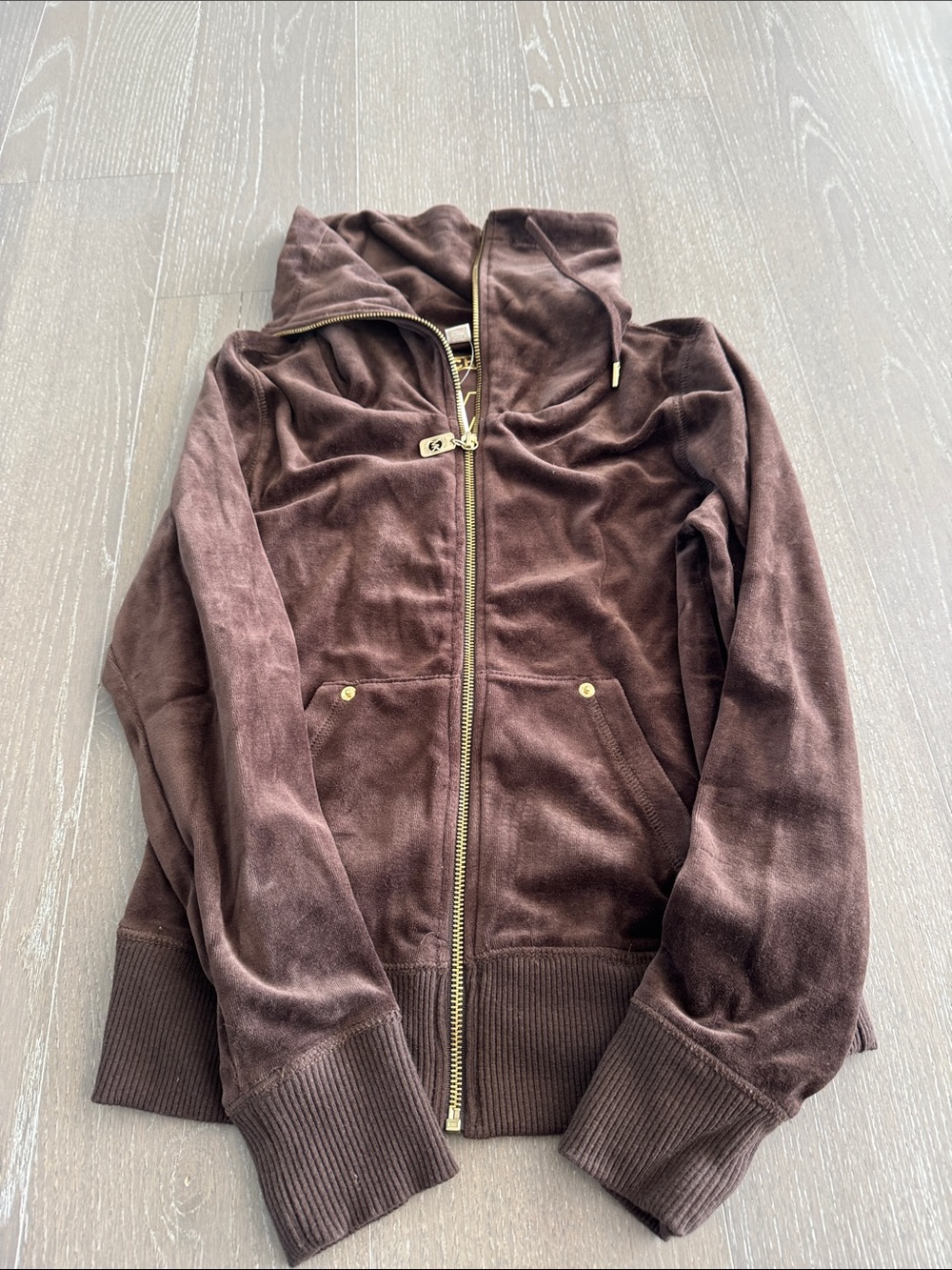 Brown Velour Zip-Up Hoodie Jacket - Unbranded